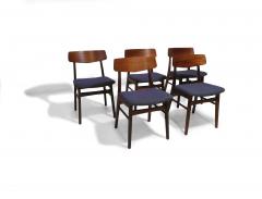 Set of Six Mid century Danish Teak Dining Chairs in Purple Wool Textile - 4531786