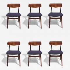 Set of Six Mid century Danish Teak Dining Chairs in Purple Wool Textile - 4532026