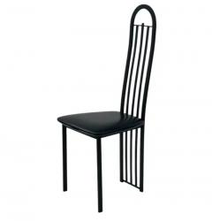 Set of Six Midcentury Italian Postmodern Black Lacquer Art Deco Dining Chairs - 4014394