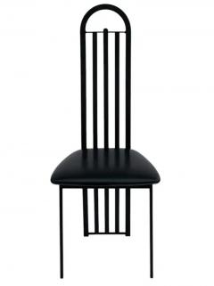 Set of Six Midcentury Italian Postmodern Black Lacquer Art Deco Dining Chairs - 4014395