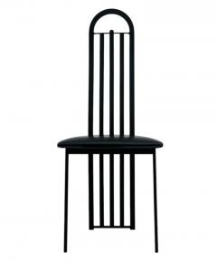 Set of Six Midcentury Italian Postmodern Black Lacquer Art Deco Dining Chairs - 4014405