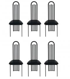 Set of Six Midcentury Italian Postmodern Black Lacquer Art Deco Dining Chairs - 4014418