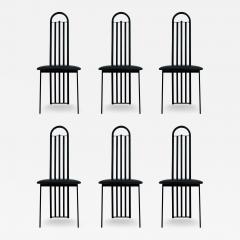 Set of Six Midcentury Italian Postmodern Black Lacquer Art Deco Dining Chairs - 4015360