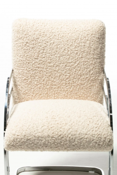 Set of Six Milo Baughman Style Chrome Dining Chairs in Ivory White Boucl  - 2851577