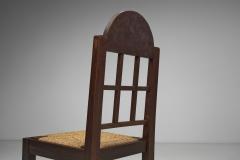 Set of Six Oak and Straw Dining Chairs with Geometric Backs Spain ca 1930s - 4569506