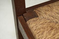 Set of Six Oak and Straw Dining Chairs with Geometric Backs Spain ca 1930s - 4569509