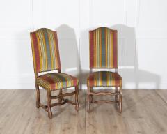 Set of Six Pegged Oak Mutton Leg Dining Chairs with Striped Upholstery - 4353354