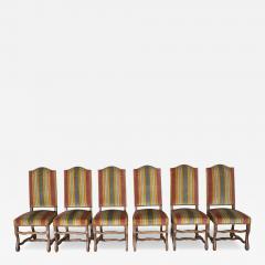 Set of Six Pegged Oak Mutton Leg Dining Chairs with Striped Upholstery - 4355099