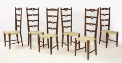 Set of Six Rustic Italian Walnut Ladder Back Chairs Tuscany 1960 - 4783918