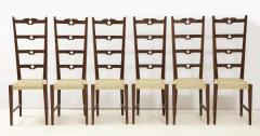 Set of Six Rustic Italian Walnut Ladder Back Chairs Tuscany 1960 - 4783921