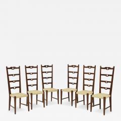 Set of Six Rustic Italian Walnut Ladder Back Chairs Tuscany 1960 - 4791853