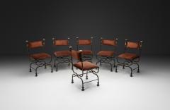 Set of Six Savonarola Dining Chairs with Burnt Orange Upholstery Italy 1960s - 4569467