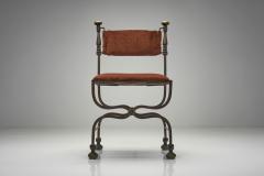 Set of Six Savonarola Dining Chairs with Burnt Orange Upholstery Italy 1960s - 4569470