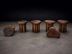 Set of Six Sculptural Den ncia Stools in Solid Reclaimed Wood Lot 765A - 4511714