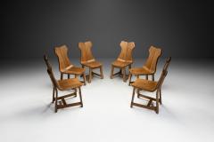 Set of Six Solid Oak Brutalist Dining Chairs Europe 1950s - 4240281