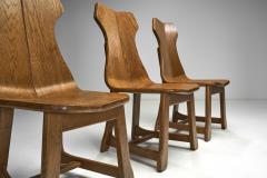 Set of Six Solid Oak Brutalist Dining Chairs Europe 1950s - 4240285
