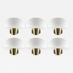 Set of Six Swedish Midcentury Wall Lamps in Brass and Opaline Glass - 852234