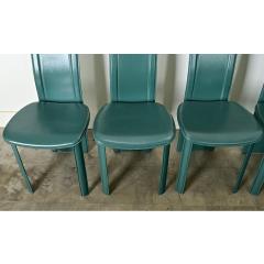 Set of Six Turquoise Leather Postmodern Dining Chairs - 3974760