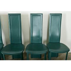 Set of Six Turquoise Leather Postmodern Dining Chairs - 3974805