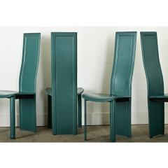 Set of Six Turquoise Leather Postmodern Dining Chairs - 3974874