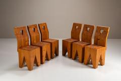Set of Six Vintage Brutalist Pinewood Chairs 1970s - 4319045