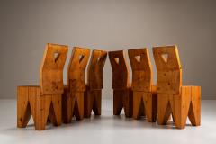 Set of Six Vintage Brutalist Pinewood Chairs 1970s - 4319051