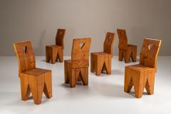 Set of Six Vintage Brutalist Pinewood Chairs 1970s - 4319062