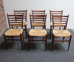 Set of Six Vintage Italian Walnut and Rush Ladder Back Dining Chairs - 2987282