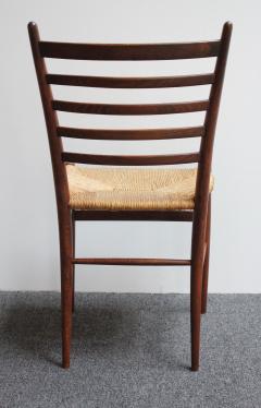 Set of Six Vintage Italian Walnut and Rush Ladder Back Dining Chairs - 2987286