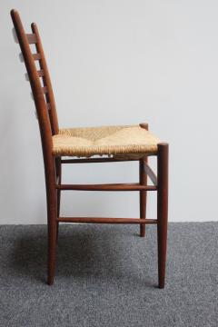 Set of Six Vintage Italian Walnut and Rush Ladder Back Dining Chairs - 2987287