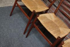 Set of Six Vintage Italian Walnut and Rush Ladder Back Dining Chairs - 2987289