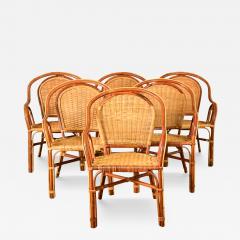 Set of Six Vintage Rattan Bamboo Dining Chairs - 3978954