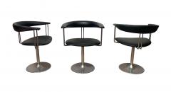 Set of Six Vintage Swivel Armchairs Metal Black Leather Netherlands 1970s - 1935546