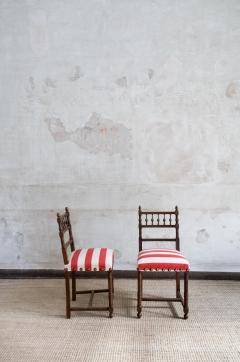 Set of Six Wooden Chairs with Striped Seats Mid 20th Century - 4757981
