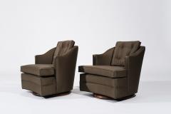 Set of Swivel Lounge Chairs in Olive Green Silk C 1950s - 3490400