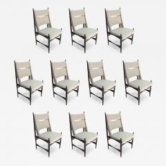 Set of Ten 1960s Brazilian Dining Chairs in Beige Linen - 985865