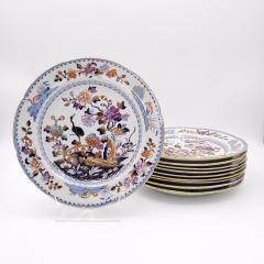 Set of Ten Davenport Stone China Crane Pattern Dinner Plates circa 1820 - 2739594