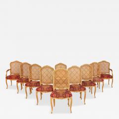 Set of Ten Louis XV Style Dining Side Chairs Clayed Gilt and Cane French - 3280255