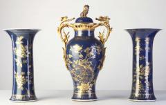 Set of Three 18th century Chinese Powder Blue Gilt Decorated Vases - 2706278
