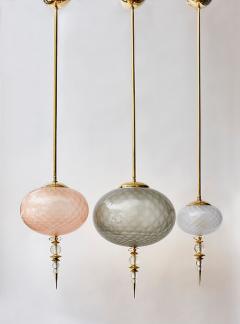 Set of Three Brass and Colored Murano Glass Pendants - 4721869