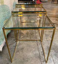 Set of Three Brass and Glass Nesting Side Tables Italy 1960s  - 1212323