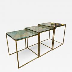 Set of Three Brass and Glass Nesting Side Tables Italy 1960s  - 1212908