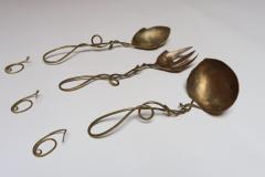Set of Three Brutalist Brass Decorative Serving Pieces Ladle Spoon and Fork - 4452705