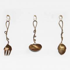 Set of Three Brutalist Brass Decorative Serving Pieces Ladle Spoon and Fork - 4454571