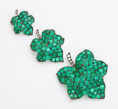 Set of Three Emerald Diamond Leaf Pins - 478524