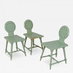 Set of Three Folk Tyrolean Style Chairs in Mind Green Finland c Early 1900s - 4403028