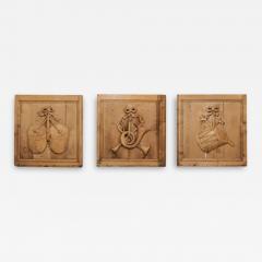 Set of Three French 19th Century Carved Oak Panels with Musical Instruments - 3431464