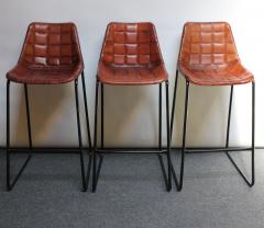 Set of Three Italian Vintage Leatherette and Wrought Iron Barstools - 2700824