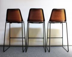 Set of Three Italian Vintage Leatherette and Wrought Iron Barstools - 2700826