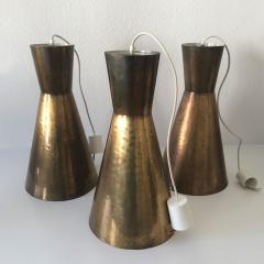 Set of Three Large Mid Cenutury Modern Diabolo Brass Pendant Lamps 1950s - 1848726